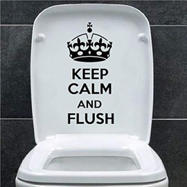 Keep Calm and Flush Cute Stickers - Bathroom Décor - Toilet Sticker - Bathroom Sign, Toilet Lid Decal - Bathroom Wall Art - Funny Stickers - Potty Training Stickers (Black)