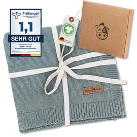 Minky Mooh Baby Blanket Made of 100% Organic Cotton, Oeko-Tex 100, Cuddly Blanket, Knitted Blanket, Crawling Blanket & Swaddling Blanket for Boys and Girls, Gift for Birth & First Equipment - 94 x 72