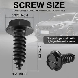 LivTee Rustproof License Plate Screws for Securing License Plates Frames and Covers on Cars and Trucks, 4 Sets Premium Stainless Steel Self Tapping Mounting Bolts (Black Zinc Plated)