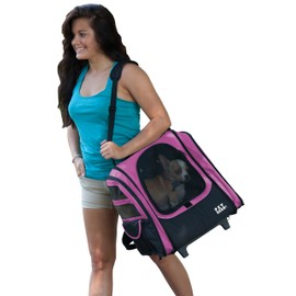 Pet Gear I-GO2 Traveler Roller Backpack, Travel Carrier, Car Seat for Cats/Dogs, Mesh Ventilation, Included Tether, Telescoping Handle, Storage Pouch, Pink