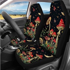 WUYOJUXA Mushroom Car Accessories Full Set 14 Pcs Girly Seat Covers for Cars Seat Covers Mushroom Steering Wheel Cover Seat Belt Cover Armrest Cushion Key Chains Auto Interior Accessories for Women