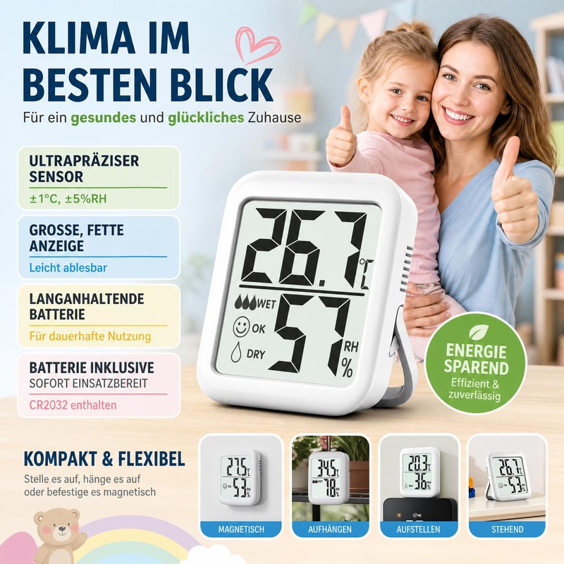 Antonki Set of 2 Thermometers, Hygrometers, Indoor Room Thermometer