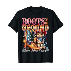 Where Them Fans at Boots On The Ground Western Cat Cowgirl T-Shirt