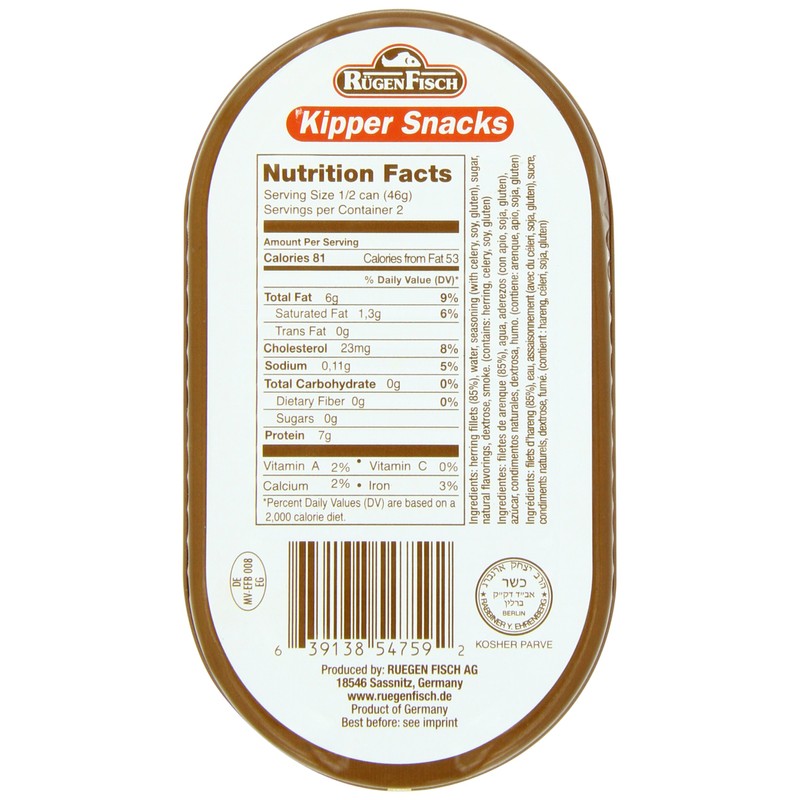 RügenFisch Kipper Snacks Herring Fillets, 3.53 Ounce