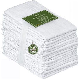 RUVANTI Flour Sack Towels 12 Pack 28 x 28 Inches, Ring Spun 100% Cotton Flour Sack Dish Towels, Machine Washable, Absorbent Tea Towels - Flour Sack Kitchen Towels for Drying and Cleaning - White
