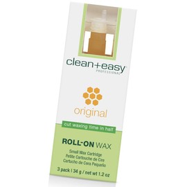 Clean + Easy Original Roll On Wax – Small Wax Refill Cartridges for Hair Removal, Fast & Easy Roll On Applicator for Face, Brows & Delicate Areas, 3 Pack