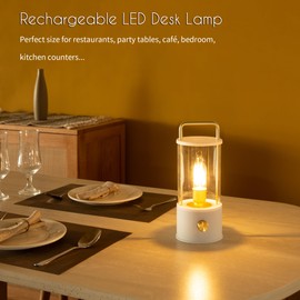 LUSHARBOR Cordless Table Lamp, Portable Lantern Rechargeable LED Battery Operated Lamp Stepless Dimming, Hanging Desk Bedside Small Table Lamp for Nightstand Camping Tabletop Bedroom White