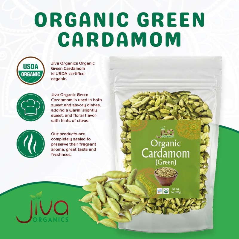 Jiva Organic Green Cardamom Pods Whole - Non-GMO, Premium Quality,