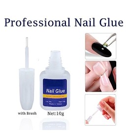Pegamento Extra Fuerte para Uñas con Pincel 10ml | Secado Rápido para Uñas Postizas, Tips, Decoraciones y Piedras | Uso Profesional y Casero para Manicura y Nail Art