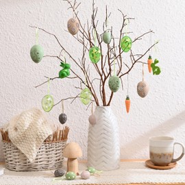 DecorbyHannah Easter Eggs Decorations, 30ct Small Easter Tree Ornaments for Easter Basket, Shatterproof Plastic Green Brown Easter Decor with Bunny Rabbit and Carrot for Home Party Outdoor Garden