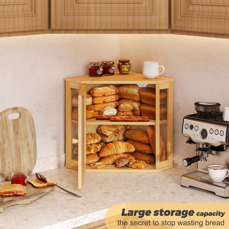 Furshus Corner Bread Box for Kitchen Countertop,Bread Storage for Homemade
