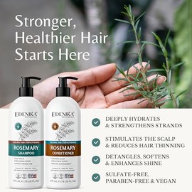 Edenika Botanicals Juego de champú y acondicionador de aceite de romero con biotina para cabello fino y contra la caída del cabello, fórmula botánica 
