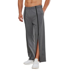Deyeek Men's Breakaway Sweatpants with Leg Zippers Open Bottom Cotton Sweat Pants Mens Adult Post Knee Surgery Recovery Pants Dark Grey