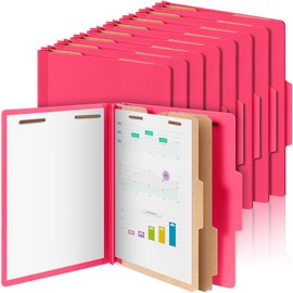 Skyygemm 12 Pcs Classification Folders Bulk 2 Dividers File Folder with Fastener 2 Prongs Letter Size Paper Pressboard File Folders with 3.5 Inch Expansion for Organize Office Document (Hot Pink)