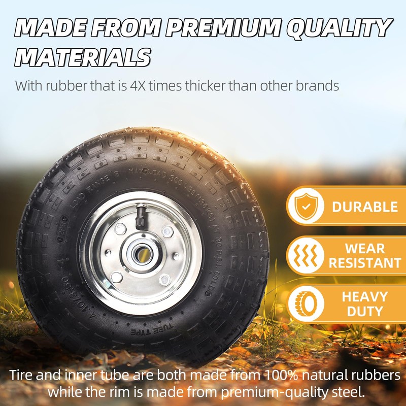 (4 Pack) AR-PRO 10" Heavy-Duty Replacement Tire and Wheel -