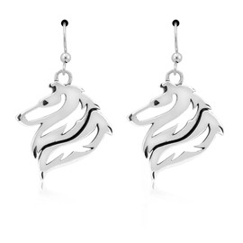 Sterling Silver Collie Earrings, Rough Coat Head