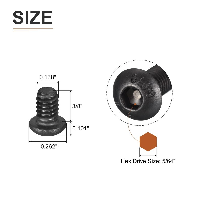 DTGN 20pcs #6-32x3/8" Button Head Socket Cap Screw Machine Carbon