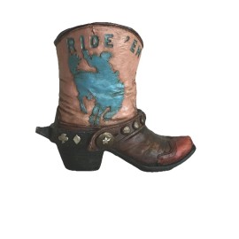 Rainbow Small 4.5", Cowboy Bronc Boot Vase, RIDE 'EM, Western Rustic Bronco Rider