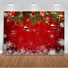 7x5ft Snowflake Christmas Photography Backdrop for Winter New Year Eve Family Party Birthday Glitter Bokeh Sparkle Red Xmas Background Newborn Baby Shower Decoration Photo Booth Props