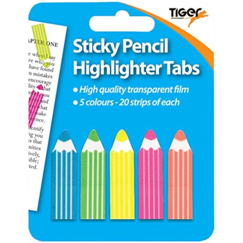 Tiger Sticky Pencil Highlight Tabs Index Flags - Multicolored Letter