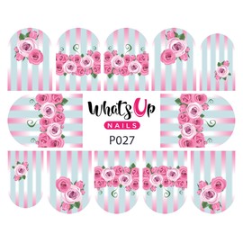 Whats Up Nails - P027 Pink Roses in Bloom Water Decals Sliders for Nail Art Design