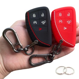 TANDRIVE Key Fob Cover for 2022-2025 2026 Chevy Silverado 1500 GMC Sierra 1500, 2024-2026 Silverado Sierra 2500HD 3500HD, Silicone, 2-Pack, Black Red