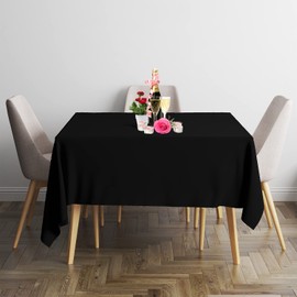 Trimming Shop Black Square Polyester Tablecloth, 54" x 54" Premium Linen Table Cover, Washable Fabric Table Cloth for Dining Table, Banquet, Wedding, Christmas, Birthday, Parties, 1pc