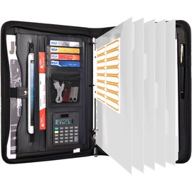 Eshow Portfolio Organizer - 3 Ring Binder with Zipper, Vegan Leather Business Padfolio Folder with Notepad Includes 5 Clear Sheet Protectors for Documents Files for Men Women