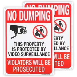 2 Pack No Dumping Property Protected By Video Surveillance Sign, 14"x 10" .040 Rust Free Aluminum – Reflective, UV Protected and Weatherproof