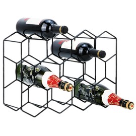QWORK Modern Countertop Wine Rack - 14 Bottle Freestanding Black Metal Wine Holder Stand, 3 Tier Tabletop Storage, Rust-Resistant Coating, No Assembly Required for Kitchen or Cellar