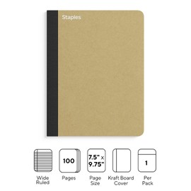 Staples Premium Composition Notebook, 7.5-inch x 9.75-inch, Wide Ruled, 100 Sheets, Brown, 3/Pack (ST52119NVS)