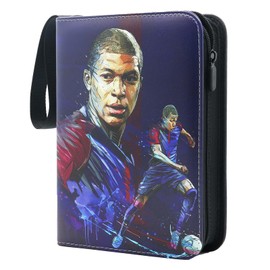 Oirigaga Football Trading Card Album, 4 Pockets Football Cards Scrapbook with 50 Removable Sleeves for 400 Cards, Km10 Dark Blue, Football trading card album