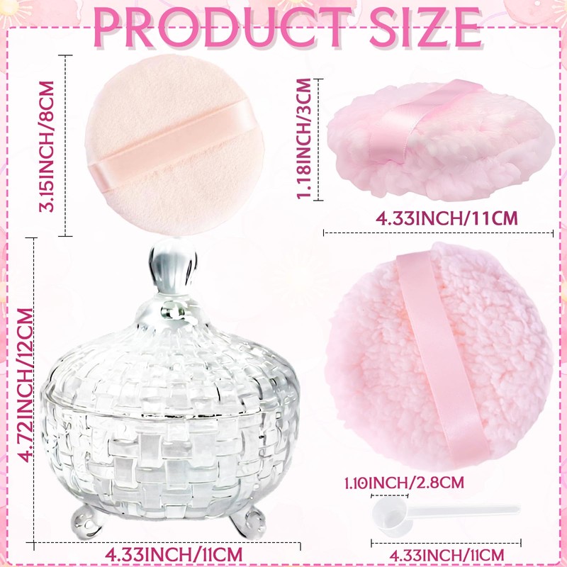 Large Body Powder Puff and Container, Glass Jar Dusting Powder