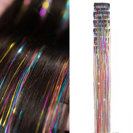 SAHENITEANA 6 Piezas Extensiones de Cabello con Clip Brillos Glitter 19.6 Pulgadas - Accesorios Reutilizables para Pelucas de Mujeres y Niños en Fiestas Festivales (Rainbow)