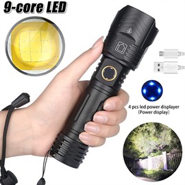 Flashlights Rechargeable High Lumens, 1200000 Lumens LED Tactical Flashlight, Powerful Super Bright Zoomable Handhed Flash Light Waterproof 5 Modes Best for Outdoor Camping