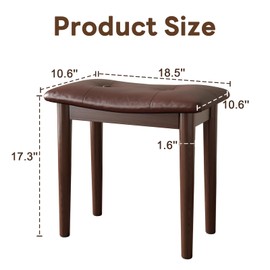 Mansfieler Vanity Stool, Solid Wood Vanity Chair with High-Rebound Sponge Seat Cushion, Easy-to-Install Vanity Bench, Walnut Upholstered Vanity Stool for Bedroom Study Room Entryway
