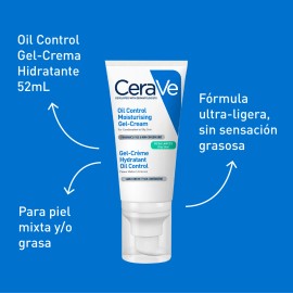 Cerave Oil Control Gel-crema Hidratante | Control de brillo | Formula Ultra-Ligera para piel mixta | 52ml