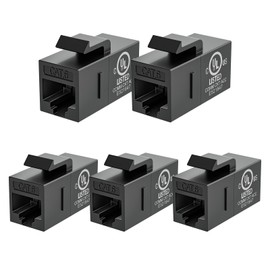 VCE UL-Listed CAT6 Keystone Coupler 5-Pack, Ethernet Coupler Female to Female, RJ45 Coupler for CAT6/CAT5e/CAT5, Keystone Jack, Black