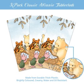 UEBTGRNN 3PCS Winnie Baby Shower Tablecloths - Classic Bear Party Tablecloth Disposable Plastic Table Cover Birthday Themed Party Decorations（42.5x70.8in）