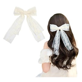 [Lapimou] ヘアクリップ バレッタ バレエコア 髪留め ヘアアクセ ヘアアクセサリー バレッタ 大きめ リボン レース レディース 人気 可愛い 韓国 おしゃれ かわいい 浴衣 ドレス 普段使い ピクニック (ミルキーホワイト)