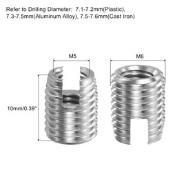 QUARKZMAN Self Tapping Thread Inserts, 15 Pieces Female Thread M5-0.8 Male Thread M8x10 303 Stainless Steel Slots Thread Repair Inserts Nuts