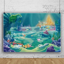 Qinunipoto Backdrop 1.5x1m Ocean Background Cute Mermaid Cosplay Backdrop Kids Photography Birthday Anniversary Photo Party Backdrop Photo Photography Wall Decor Baby Photography Newborn Photo Photo Photo Studio Photo Booth Props Vinyl
