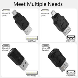 GELRHONR 4PCS USB to Micro USB Adapter, USB 2.0 Male to Micro USB Female Converter Support 5V/2A charging 480Mbps Data Transfer for USB Micro-B Devices,Flash Drive, Mouse (USB to Micro USB)