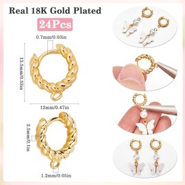 SUNNYCLUE 1 Box 24Pcs Huggie Hoop Earring Findings Leverback Hooks Bulk Real 18K Gold Plated Brass Earrings Hoop Hook with Latch Back Closure for Jewellery Making DIY Crafts Women Adults Accessories