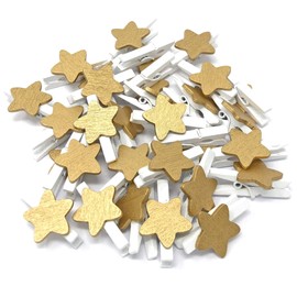 30mm Mini White Clothes Pegs with 18mm Gold Stars Craft For Shabby Chic Wedding & Christmas (50)