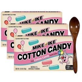 Mike and Ike Cotton Candy Flavored Chewy Candy – Soft, Sweet & Fruity Gluten-Free Snack - 4.25oz Theater Box – Pack of 3 with Wooden Spoon (Cotton Candy) Wooden Spoon