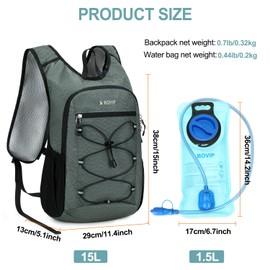 BOVIP Lightweight Hydration Back,15L Multipurpose Hiking Backpack with 1.5L Water Bladder ,Hydro Water Daypack for Cycling Hiking Rave for Men Women
