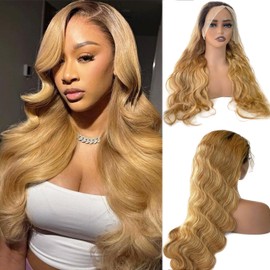 Body Wave Lace Front Wigs Human Hair 26 Inch Deep Parting Ombre 1B27 13x4 Curly Wave Brazilian Real Human Hair Lace Frontal Wig Pre Plucked for Black Women with Dark Roots 9A Glueless Wigs Tiny Knots