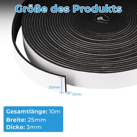 Storystore Storystore Dichtungsband Selbstklebend, Schaumstoff Dichtungsband 25 mm(B) x3 mm(D) X10 M(L), Moosgummi selbstklebend fr Tr Fenster, Trdichtungen, wetterfest, Anti-Kollision, Schalld?mmung Schwarz