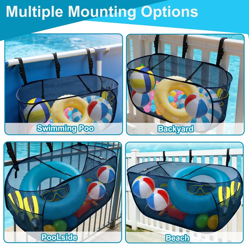 Pop-Up Pool Float Storage Bag,47x23.6x23.6inch Hanging Mesh Organizer Adjustable Pool